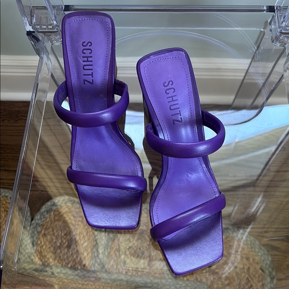 SCHUTZ Purple Block Heel Sandals with Strappy Design - Picture 2 of 6
